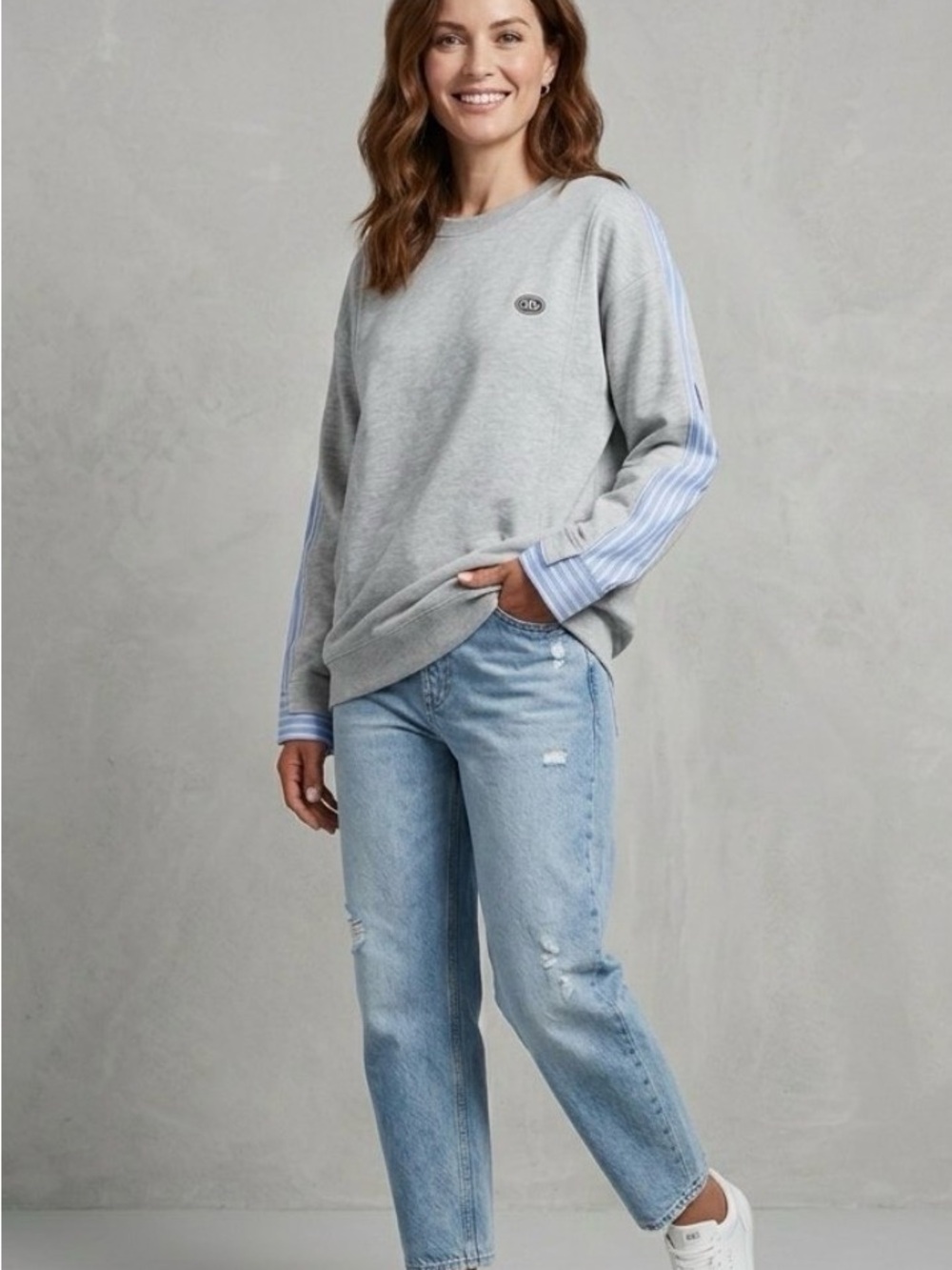Lily Hybrid Grey/Striped Street Chic Crewneck Sweatshirt XL